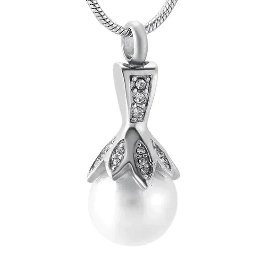 Stalen Ashanger witte Parel 15mm 35mm 8720157094791 alles Aramat Jewels ashangers Assieraad chirurgisch staal Gedenkhangers gedenksieraden hang525-IJD9932 Met_steen parel PVD staal transparant uniseks Volwassenen wit zilverkleurig zirkonia