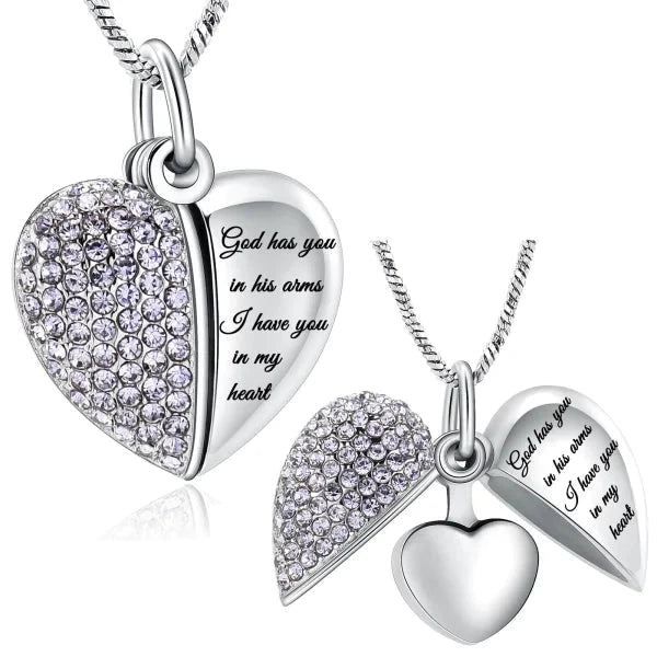 Stalen Ashanger Hart Beweegbaar Hart met lila kristal en tekst-2.2cmx2.2cm alles ashangers Assieraad dames gedenkhangers gedenksieraden hart kristal lila Meerdere Varianten Nieuw Staal uniseks vleugel Volwassenen zilverkleurig zonder_ketting