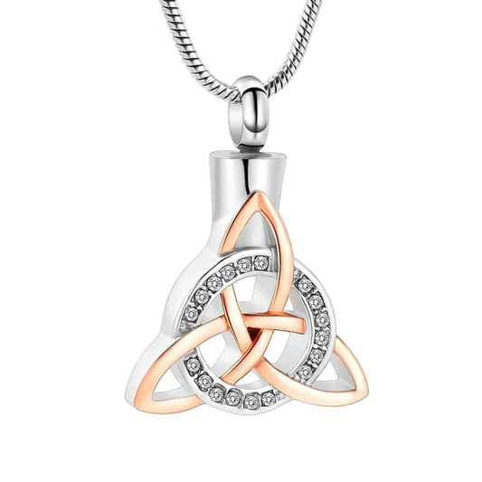 Stalen Ashanger Keltisch Triquetra-Rose/Zilverkleur-3x2.2cm alles ashangers Assieraad blauw dames emaille gedenkhangers hart heren keltisch Nieuw rond rosékleurig Staal transparant Triquetra uniseks Volwassenen zilverkleurig zirkonia zonder_ketting zwart