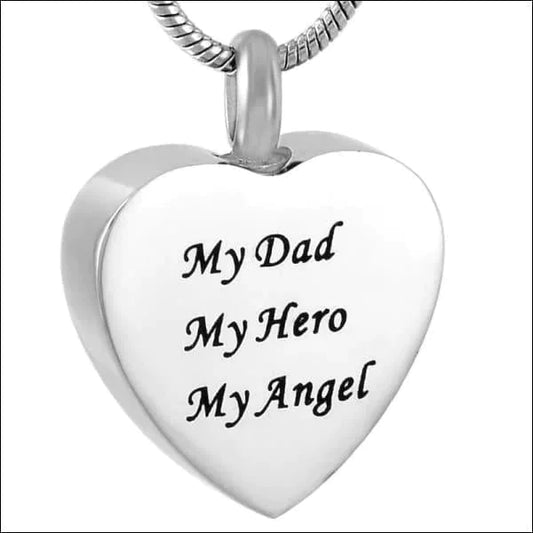 Stalen Ashanger Zilver Hart My Dad. My Hero. My Angel 20mm 28mm alles Aramat Jewels ashangers Assieraad chirurgisch staal gedenkhangers gedenksieraden Geen hanger Geen_Parel hart PVD staal uniseks vader Volwassenen zilverkleurig