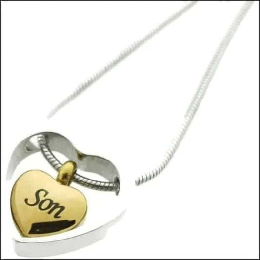 Stalen Ashanger Zoon Hart in hart-goudkleur-2.5cm alles ashangers Assieraad chirurgisch staal dames gedenkhangers gedenksieraden hart heren Meerdere Varianten Staal uniseks unisex Volwassenen zilverkleurig zoon
