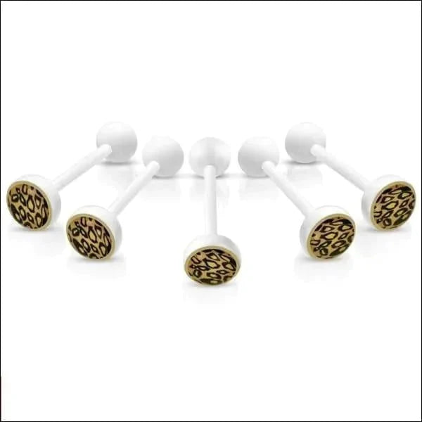 Bioplast Witte Tongpiercing Dierenprint Jaguar-Bruin 1.6mm 16mm 8mm acryl alles Aramat Jewels Barbell bioplast dames dier Geen hanger Geen_steen heren Meerdere Varianten piercing Piercings Tong Tongpiercings uniseks Volwassenen wit