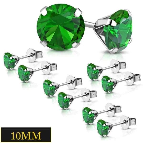 Oorbellen Zweerknopjes Groen Zirkonia Staal 10mm 10mm alles chirurgisch staal dames Geen hanger Geen_Parel groen Met_steen oorbellen oormodel PVD Staal Video Volwassenen zilverkleurig zirkonia zweerknopjes