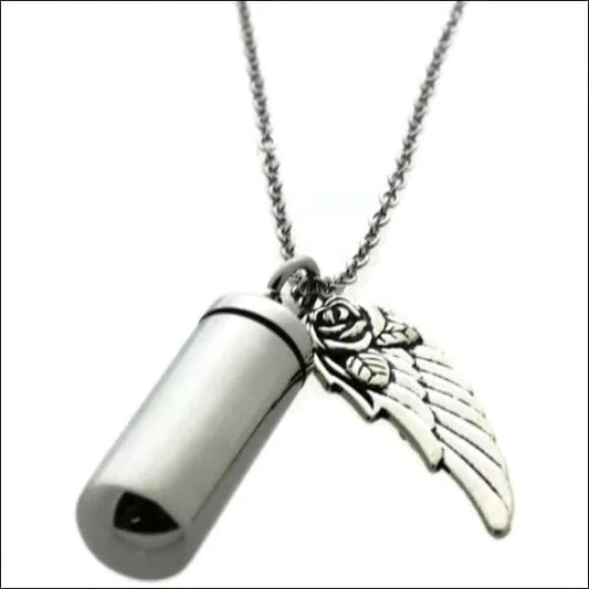 Ketting Met Ashanger Buis Met Vleugel Staal Zilverkleurig alles ashangers buisjes chirurgisch staal gedenkhangers gedenksieraden Geen edelsteen halskettingen nakijken niet geupdated PVD Schakelketting Staal tekst uniseks unisex Volwassenen zilverkleurig