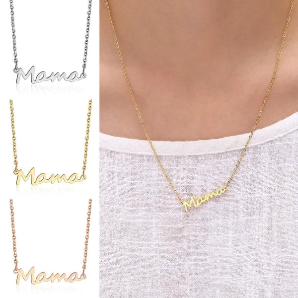 Naam Ketting Mama Staal 50cm - 50cm alles chirurgisch staal dames Geen edelsteen Geen_Parel Geen_steen goudkleurig halskettingen Ketting met hanger Meerdere kleuren Minimalistische ketting moederdag PVD rosékleurig Schakelketting Staal Statement ketting tekst uniseks unisex Volwassenen zilverkleurig Zonder_steen