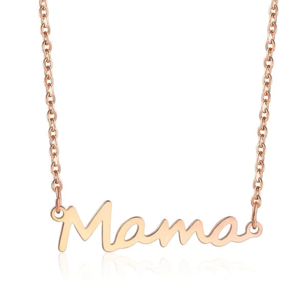 Naam Ketting Mama Staal 50cm - Rosékleur 50cm alles chirurgisch staal dames Geen edelsteen Geen_Parel Geen_steen goudkleurig halskettingen Ketting met hanger Meerdere kleuren Minimalistische ketting moederdag PVD rosékleurig Schakelketting Staal Statement ketting tekst uniseks unisex Volwassenen zilverkleurig Zonder_steen