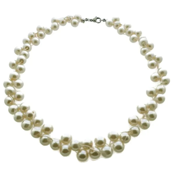 Parel Ketting Crème 40cm - 40cm 40cm alles Aramat Jewels chirurgisch staal creme dames Geen edelsteen Geen_steen halskettingen parel Staal tekst uniseks unisex Volwassenen Zonder_hanger