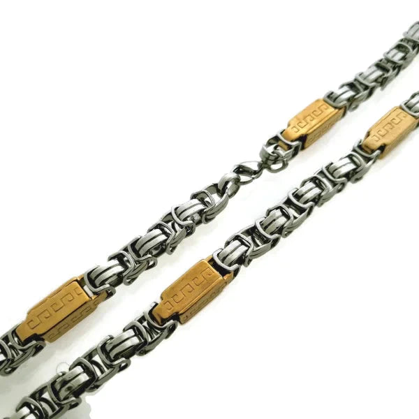 Rvs Koningsketting Met Blokjes Grieks- Bicolor 8mm 55cm 6mm alles bicolor chirurgisch staal goudkleurig griekse halskettingen heren konings Meerdere kleuren Staal tekst uniseks unisex vierkant Volwassenen zilverkleurig