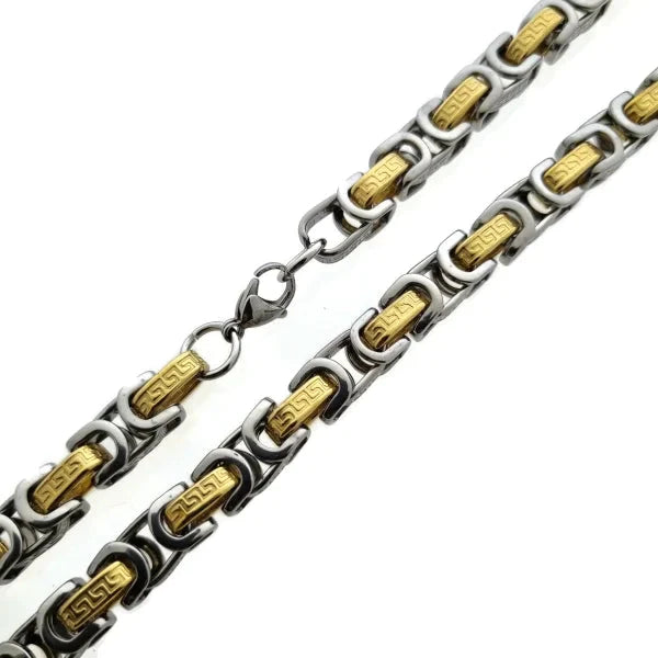Stalen Fantasie Ketting-griekse Tekens Zilverkleur/Goudkleur-koningsschakel 55cm 8mm alles bicolor chirurgisch staal fantasie goudkleurig griekse halskettingen heren konings Marine_schakel Meerdere kleuren Staal tekst uniseks unisex Volwassenen
