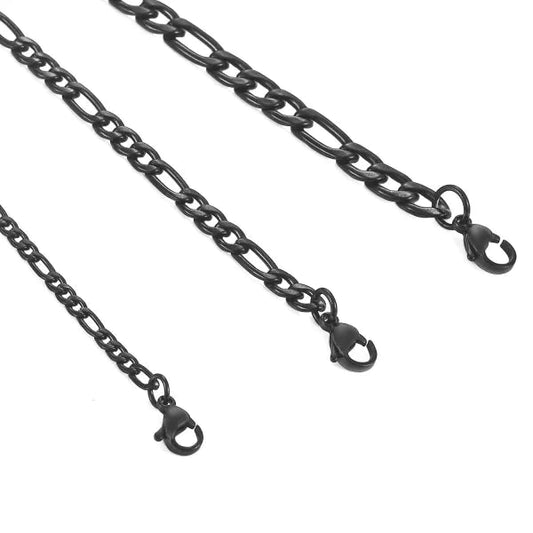 Stalen Figaro Schakel Ketting Zwart 3mm 4mm 50cm 55cm 60cm 70cm alles Aramat Jewels chirurgisch staal dames figaro Geen edelsteen Geen hanger Geen_Parel Geen_steen halskettingen heren Ketting zonder hanger Meerdere Maten Minimalistische ketting PVD Schakelketting Staal tekst uniseks unisex Volwassenen Zonder_hanger Zonder_steen zwart