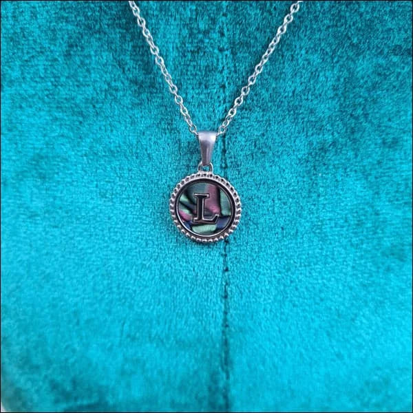 Halskettingen Stalen Letter Ketting Initiaal Abalone Zilverkleur 45cm Aramat Jewels