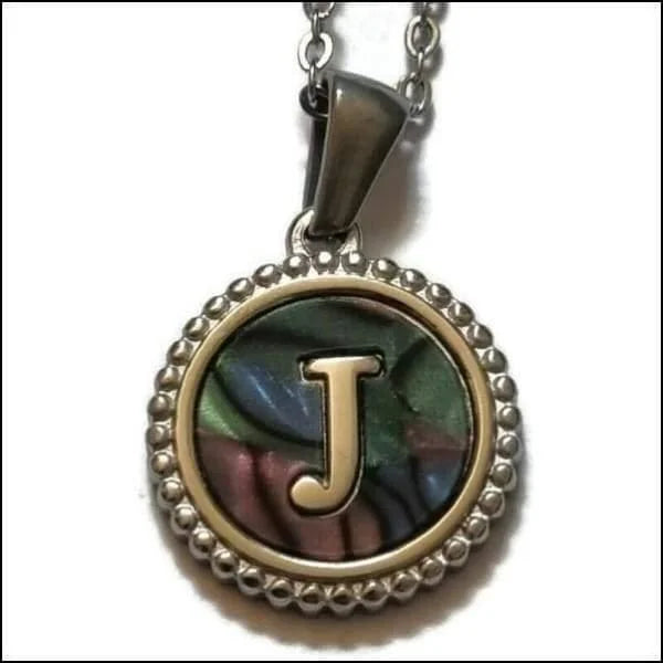 Halskettingen Stalen Letter Ketting Initiaal Abalone Zilverkleur 45cm Aramat Jewels
