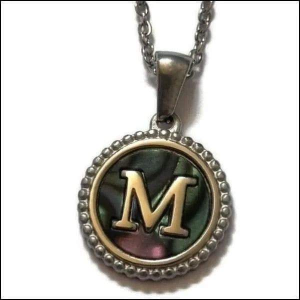 Halskettingen Stalen Letter Ketting Initiaal Abalone Zilverkleur 45cm Aramat Jewels
