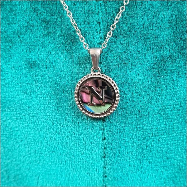 Halskettingen Stalen Letter Ketting Initiaal Abalone Zilverkleur 45cm Aramat Jewels