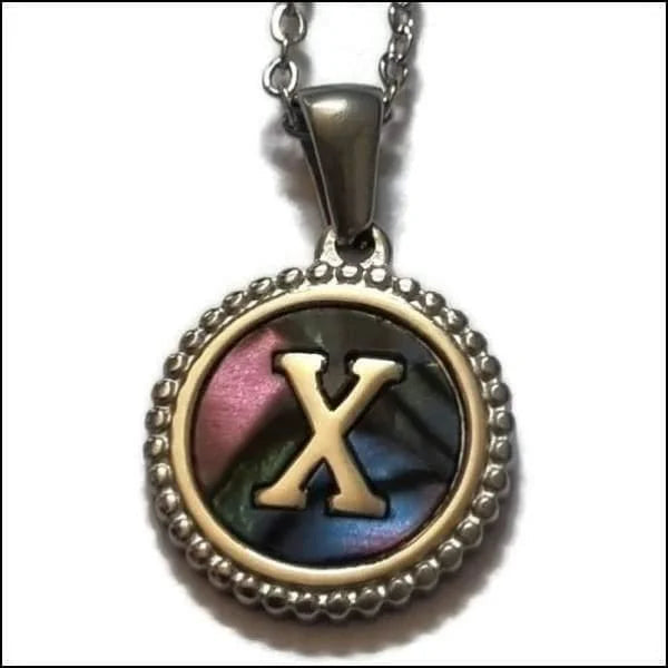 Halskettingen Stalen Letter Ketting Initiaal Abalone Zilverkleur 45cm Aramat Jewels