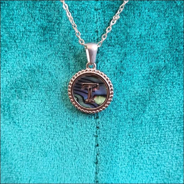 Halskettingen Stalen Letter Ketting Initiaal Abalone Zilverkleur 45cm Aramat Jewels