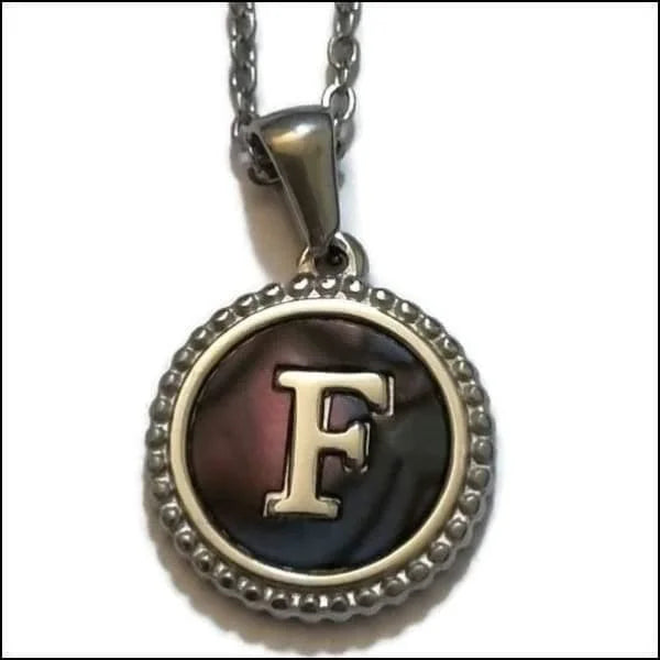 Halskettingen Stalen Letter Ketting Initiaal Abalone Zilverkleur 45cm Aramat Jewels