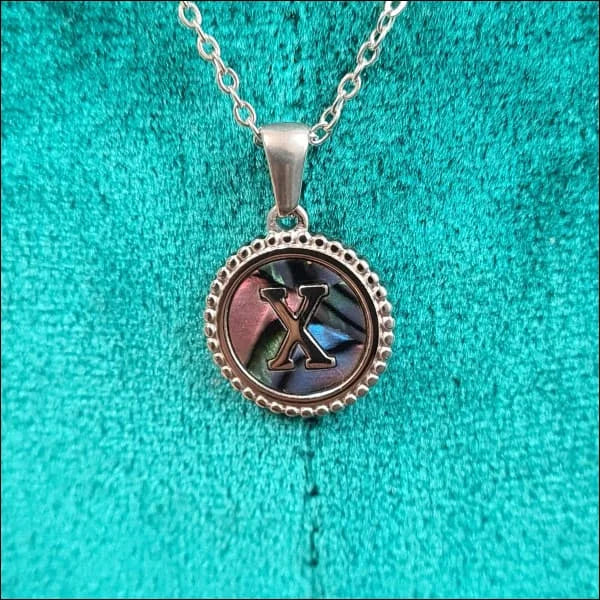 Halskettingen Stalen Letter Ketting Initiaal Abalone Zilverkleur 45cm Aramat Jewels