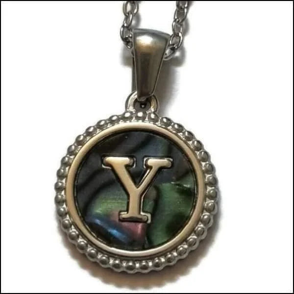 Halskettingen Stalen Letter Ketting Initiaal Abalone Zilverkleur 45cm Aramat Jewels