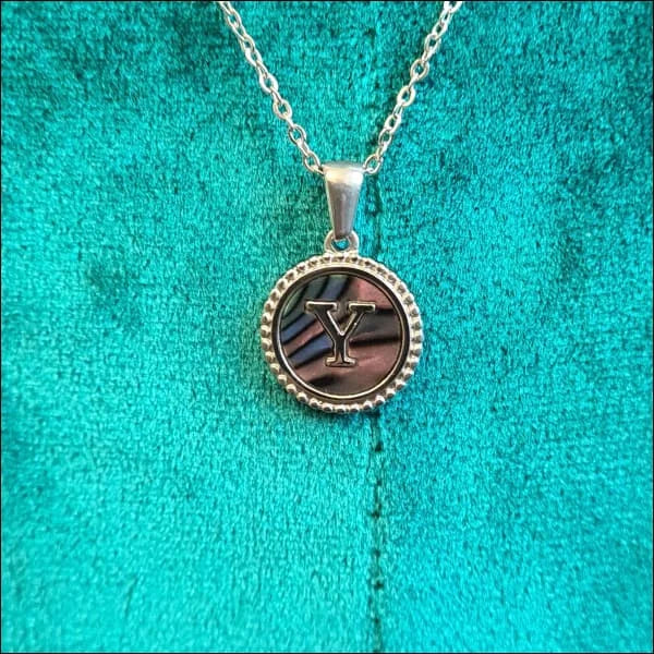 Halskettingen Stalen Letter Ketting Initiaal Abalone Zilverkleur 45cm Aramat Jewels