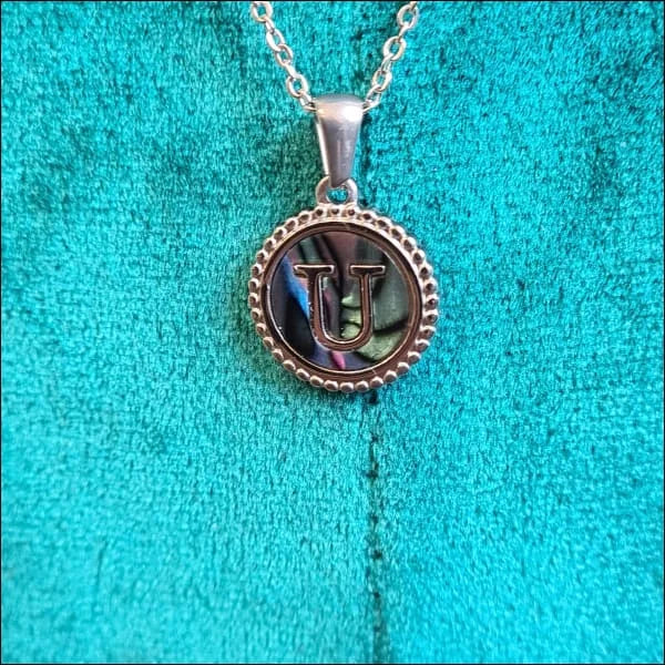 Halskettingen Stalen Letter Ketting Initiaal Abalone Zilverkleur 45cm Aramat Jewels