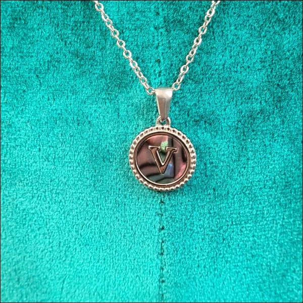 Halskettingen Stalen Letter Ketting Initiaal Abalone Zilverkleur 45cm Aramat Jewels