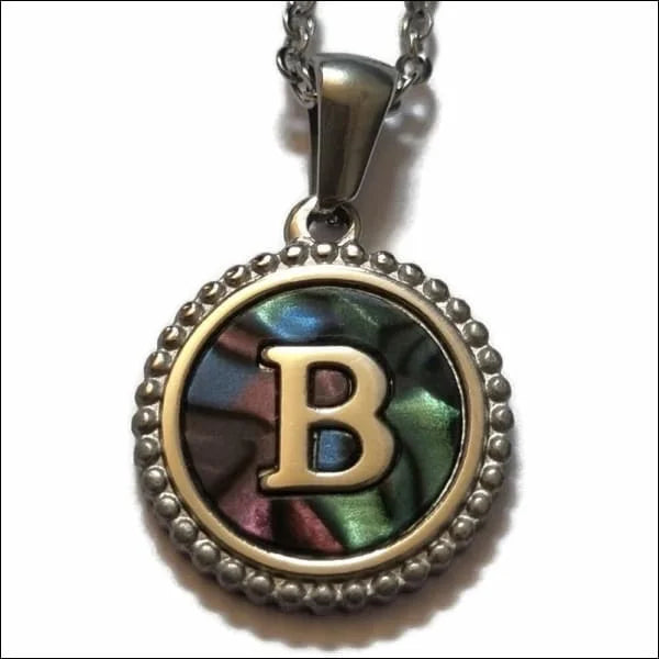 Halskettingen Stalen Letter Ketting Initiaal Abalone Zilverkleur 45cm Aramat Jewels