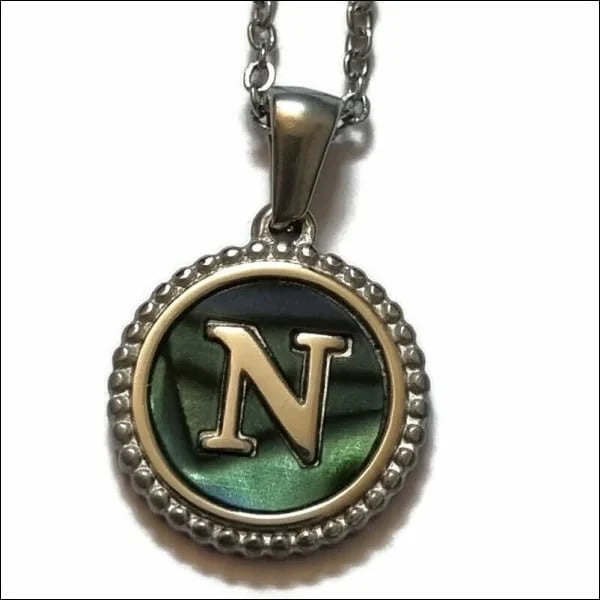 Halskettingen Stalen Letter Ketting Initiaal Abalone Zilverkleur 45cm Aramat Jewels