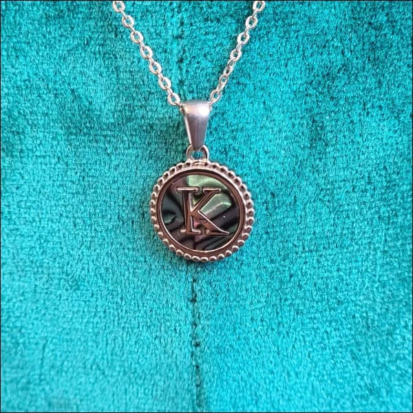 Halskettingen Stalen Letter Ketting Initiaal Abalone Zilverkleur 45cm Aramat Jewels