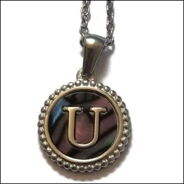 Halskettingen Stalen Letter Ketting Initiaal Abalone Zilverkleur 45cm Aramat Jewels