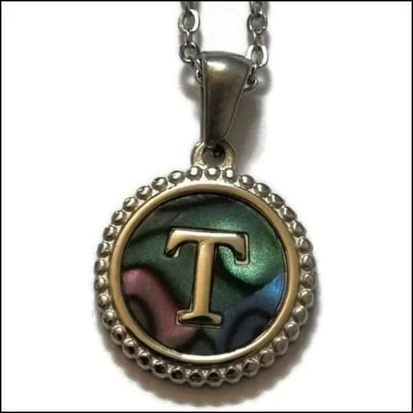 Halskettingen Stalen Letter Ketting Initiaal Abalone Zilverkleur 45cm Aramat Jewels
