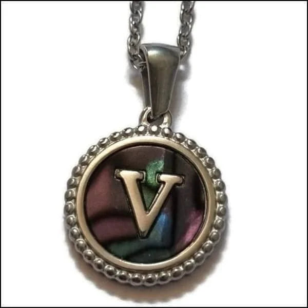 Halskettingen Stalen Letter Ketting Initiaal Abalone Zilverkleur 45cm Aramat Jewels