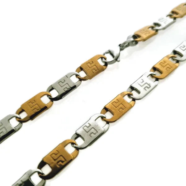 Stalen Marine Schakelketting- Bicolor 55cm 8mm alles chirurgisch staal goudkleurig griekse halskettingen heren Marine_schakel Meerdere kleuren Staal tekst uniseks unisex Volwassenen zilverkleurig