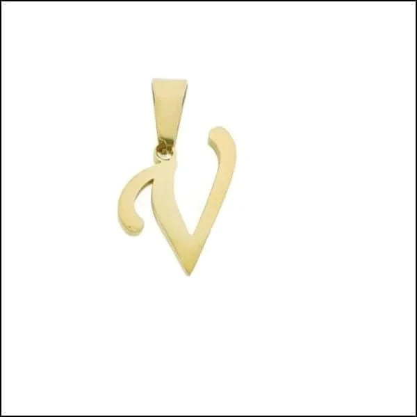 Stalen Goudkleurige Letter Hanger Initiaal V 14mm 17mm 8720157001928 A alles Aramat Jewels B C chirurgisch staal D E F G Geen edelsteen Geen hanger Geen steen goudkleurig H hangers I J K L let-B letter Letterhanger M Meerdere Varianten N O P PVD Q R S Staal T tekst U unisex V Volwassenen W X Y Z zonder_ketting Zonder_steen