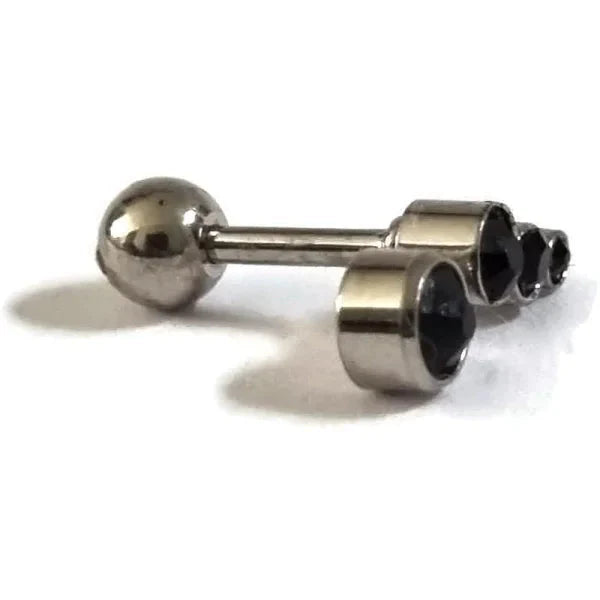Helixpiercing Tragus Piercing Met 4 Steentjes Zwart Links 6mm alles chirurgisch staal dames Helix helixpiercings heren links Met_steen nakijken Oor piercing Piercings PVD Staal tekst uniseks unisex Volwassenen zilverkleurig zirkonia zwart