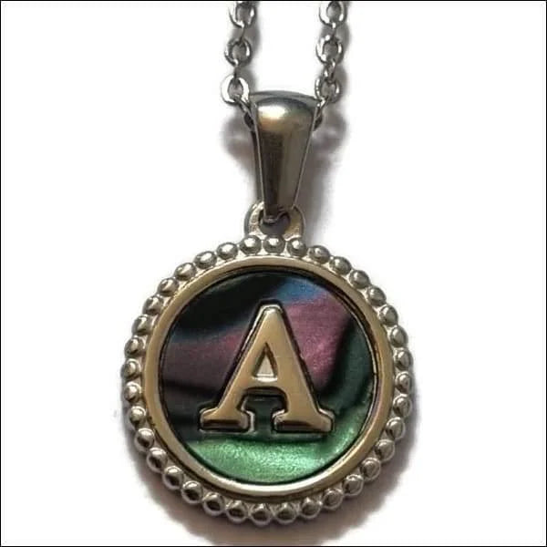 Halskettingen Stalen Letter Ketting Initiaal Abalone Zilverkleur 45cm Aramat Jewels