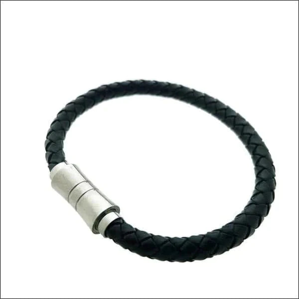 Gevlochten Leren Armband Zwart Heren 21cm 6mm 21cm 6mm alles Armbanden fantasie Geen_steen gevlochten heren leer Lerenarmband magneetsluiting nakijken tekst Volwassenen zilverkleurig Zonder_hanger Zonder_steen zwart