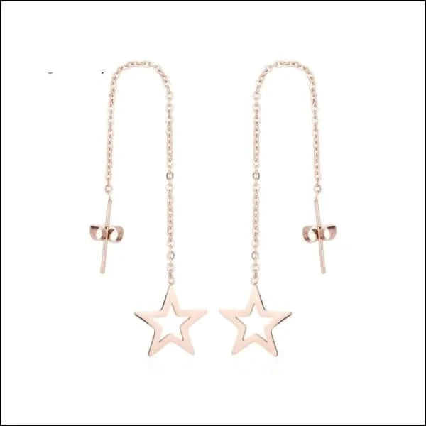 Doortrek Oorbellen Ster Staal 10cm Rosékleurig alles chirurgisch staal dames doortrekoorbellen Geen edelsteen Geen_Parel Geen_steen geometrisch gepolijst goudkleurig Meerdere kleuren met ketting Met_ketting nakijken Nieuw oorbellen oorhangers PVD rosékleurig smjell Staal ster Volwassenen Zonder_steen zweerknopjes