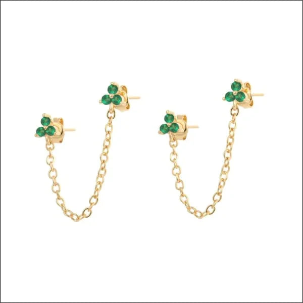 Oorbellen | Goldplated-oorbellen-met Kettinkje- 3 Steentjes-