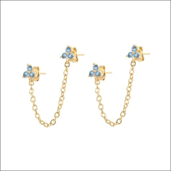 Oorbellen | Goldplated-oorbellen-met Kettinkje- 3 Steentjes-