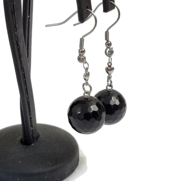 Oorhanger Zwarte Facet Kraal Chirurgisch Staal 50x14mm 14mm 50mm alles Aramat Jewels chirurgisch staal dames Geen edelsteen jin kraal kristal oorbellen Oorhangers PVD Staal zwart zweerknopjes