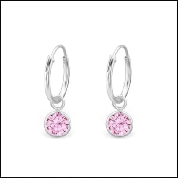 Zilveren Kinder Oorringen Met Zirkonia Bedel Rond Roze 12mm alles Aramat Jewels elf925 kinderen lila Meerdere kleuren Met_hanger Met_steen Nieuw oorbellen Oorringen oorringetjes paars rond roze silver Soort sieraad_Oorringen transparant zilver zirkonia