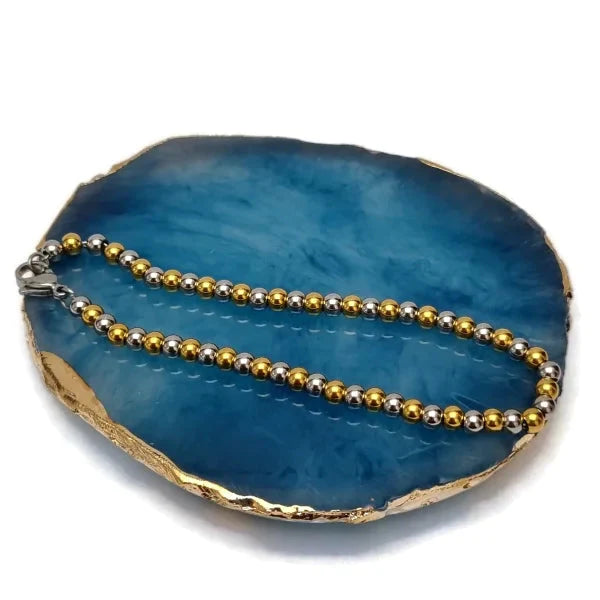 Stalen Kralen Armband Bicolor 19cm 4mm 19cm 4mm alles Aramat Jewels armbanden bicolor bolletjes chirurgisch staal dames Geen hanger Geen_steen goudkleurig heren kraal nakijken PVD Schakelarmband Staal tekst uniseks Volwassenen zilverkleurig Zonder_hanger Zonder_steen