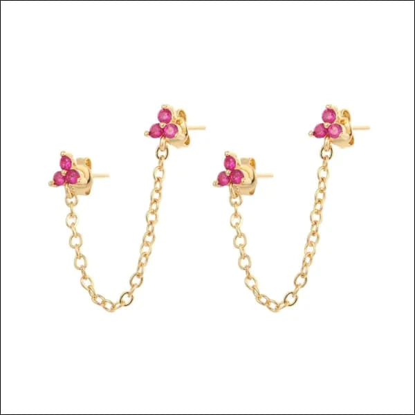 Oorbellen | Goldplated-oorbellen-met Kettinkje- 3 Steentjes-