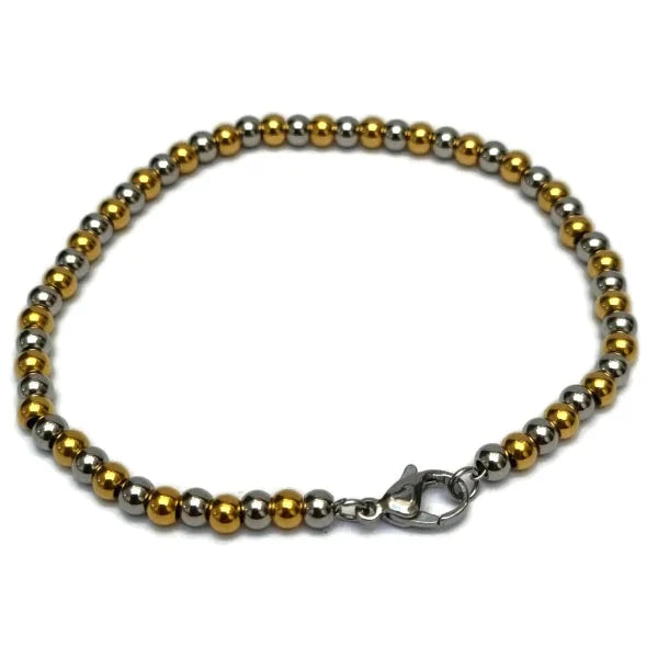 Stalen Kralen Armband Bicolor 19cm 4mm 19cm 4mm alles Aramat Jewels armbanden bicolor bolletjes chirurgisch staal dames Geen hanger Geen_steen goudkleurig heren kraal nakijken PVD Schakelarmband Staal tekst uniseks Volwassenen zilverkleurig Zonder_hanger Zonder_steen