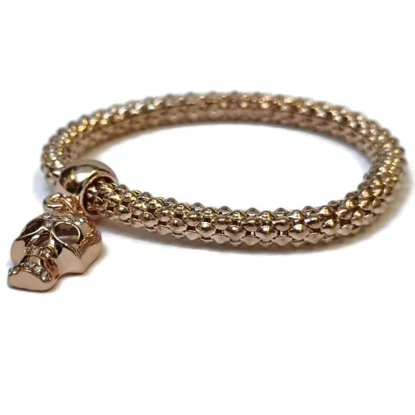 Stalen Armband Popcorn Doodshoofd Rosékleur 19cm 6mm 8720157007050 alles Aramat Jewels armbanden chirurgisch staal dames doodskop Geen_Parel Geen_steen mesh Met_hanger nakijken popcorn PVD rosékleurig Schakelarmband Staal tekst Volwassenen