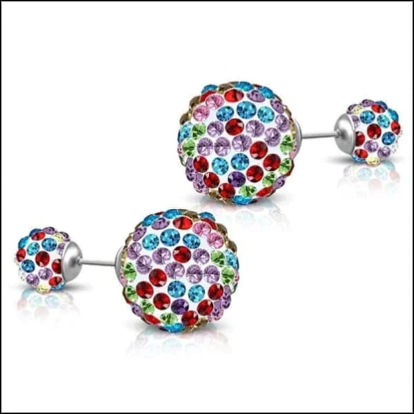 Dubbele Oorstekers Shamballa Multikleur 14mm 8720157020660 8mm alles Aramat Jewels blauw chirurgisch staal dames Geen hanger Geen oormodel Geen_Parel Multi Kleur Multikleur multikleurig oorbellen PVD shamballa Shamballa Licht Blauw Shamballa Multikleur Staal Volwassenen zilverkleurig zweerknopjes