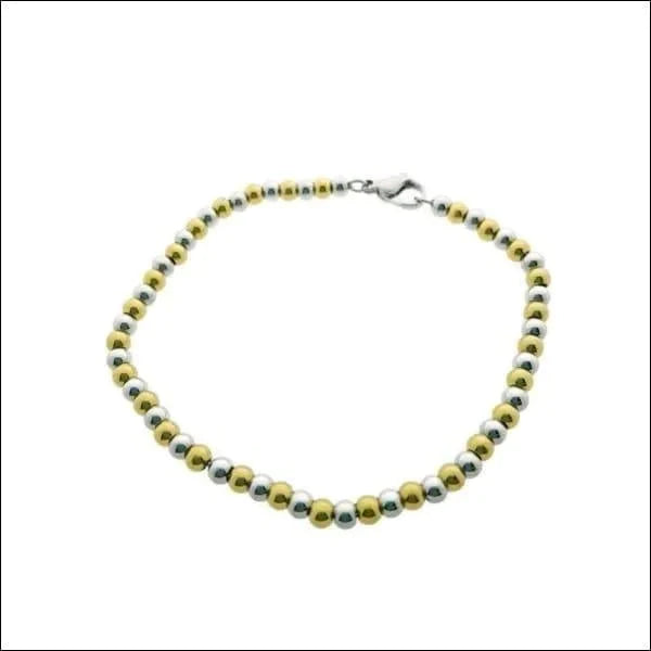 Stalen Kralen Armband Bicolor 19cm 4mm 19cm 4mm alles Aramat Jewels armbanden bicolor bolletjes chirurgisch staal dames Geen hanger Geen_steen goudkleurig heren kraal nakijken PVD Schakelarmband Staal tekst uniseks Volwassenen zilverkleurig Zonder_hanger Zonder_steen