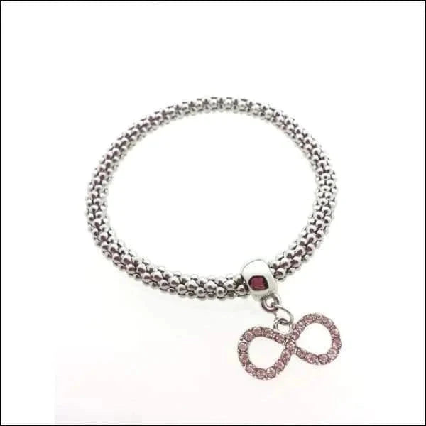 Stalen Armband Met Hanger Popcorn Infinity Kristal 19cm alles Aramat Jewels armbanden chirurgisch staal dames Geen_Parel infinity kristal mesh Met_hanger Met_steen nakijken popcorn PVD rekbaar Schakelarmband Staal tekst transparant Volwassenen zilverkleurig