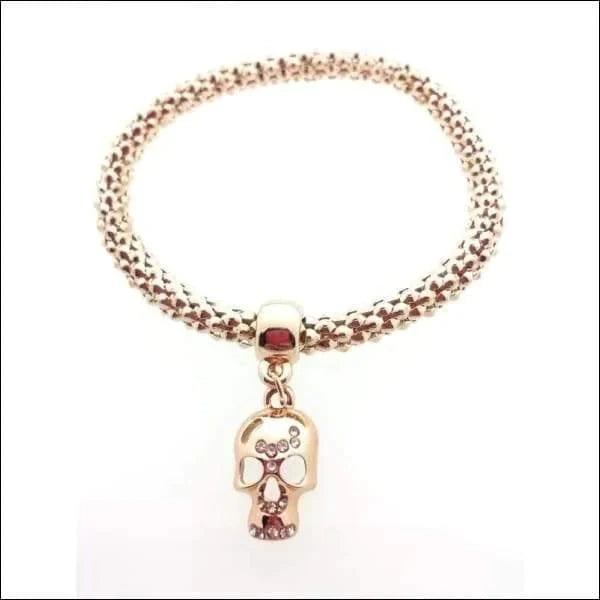 Stalen Armband Popcorn Doodshoofd Rosékleur 19cm 6mm 8720157007050 alles Aramat Jewels armbanden chirurgisch staal dames doodskop Geen_Parel Geen_steen mesh Met_hanger nakijken popcorn PVD rosékleurig Schakelarmband Staal tekst Volwassenen
